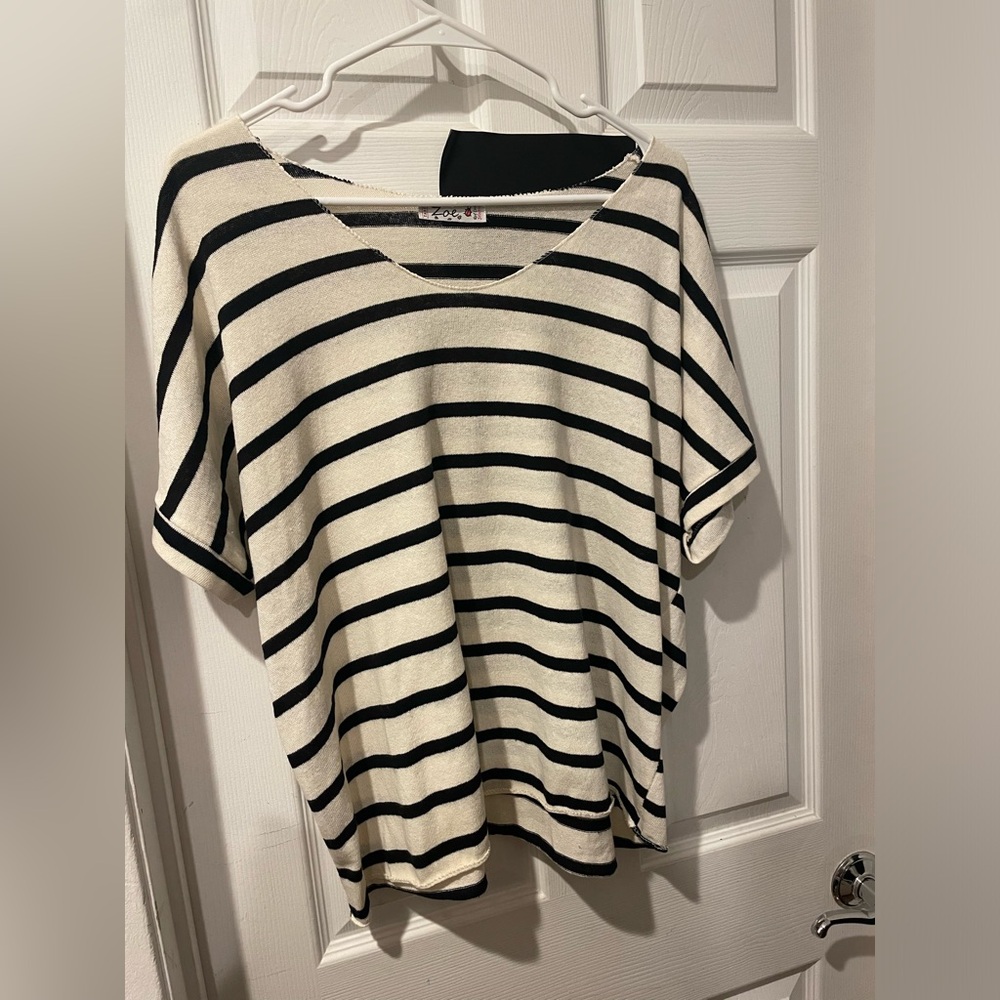 Brand New White and Navy Striped Top - Never Worn Bought in Spain Loose fitting